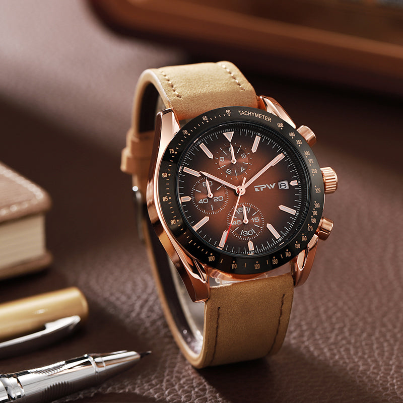 TPW K5201 Business Wristwatch Male Calendar Genuine Leather Luxury Watches For Men