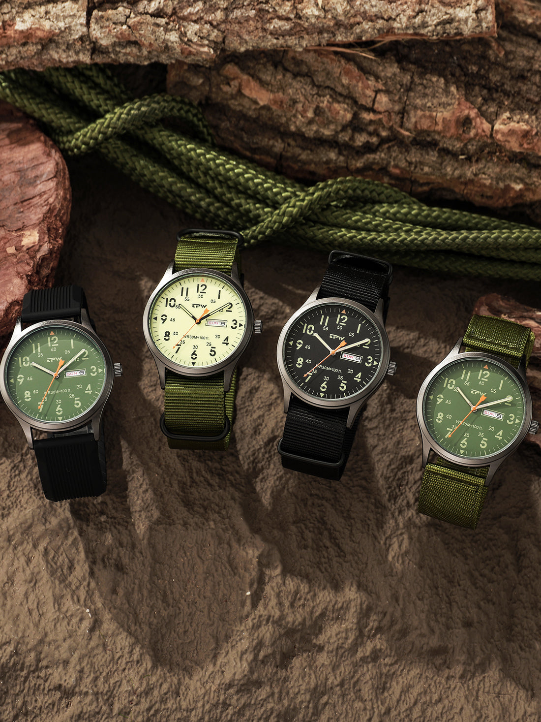 TPW K7102 Field Watch Easy Reading Fabric Strap 24 Hours Display Quartz Movement