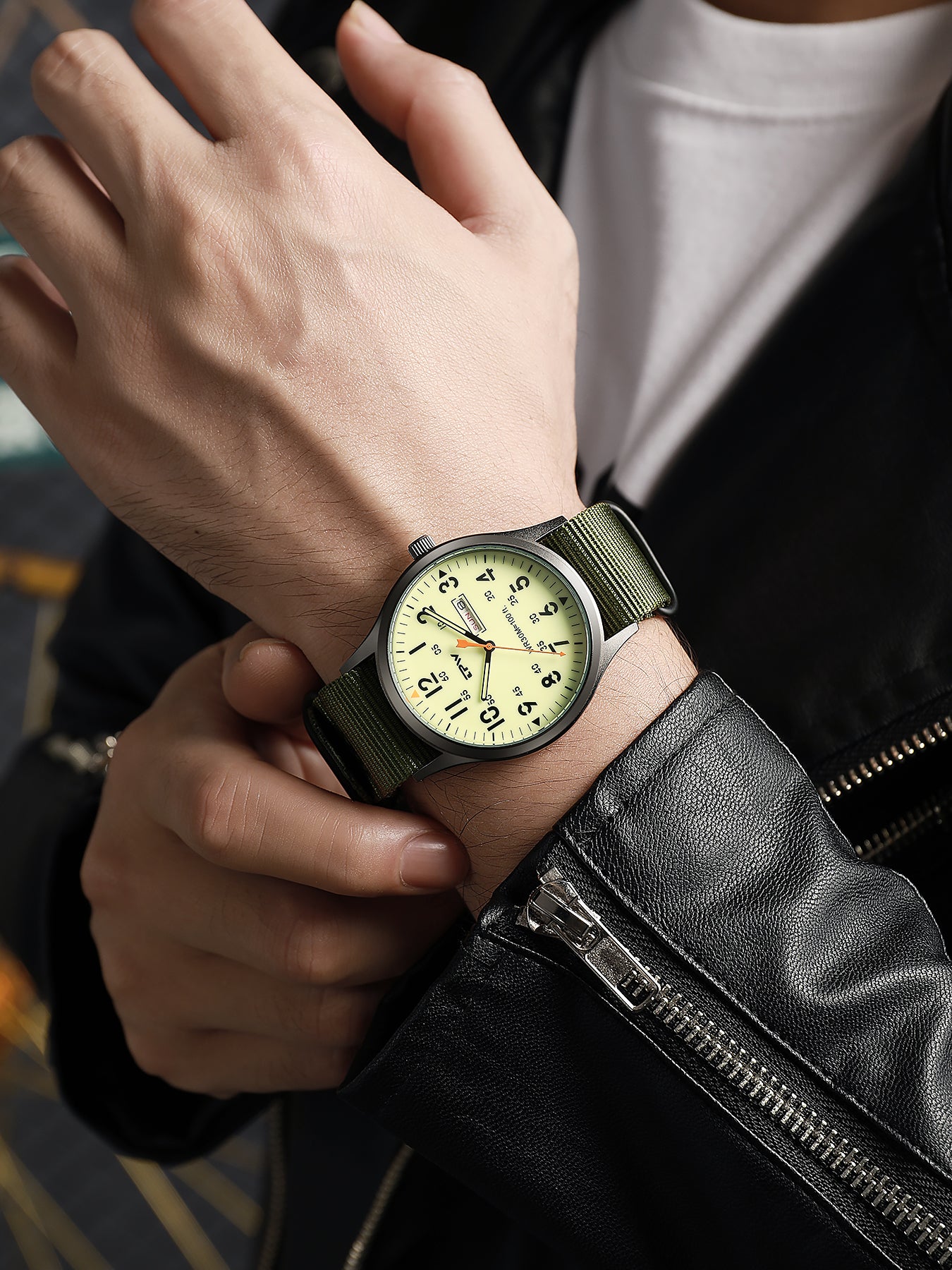 TPW K7102 Field Watch Easy Reading Fabric Strap 24 Hours Display Quartz Movement