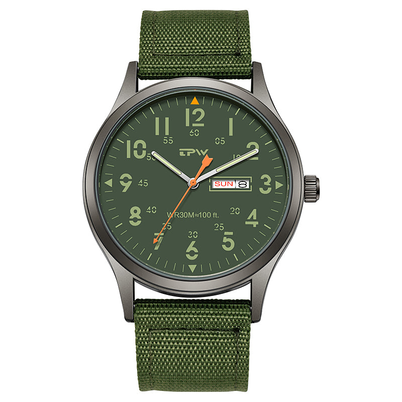 TPW K7102 Field Watch Easy Reading Fabric Strap 24 Hours Display Quartz Movement