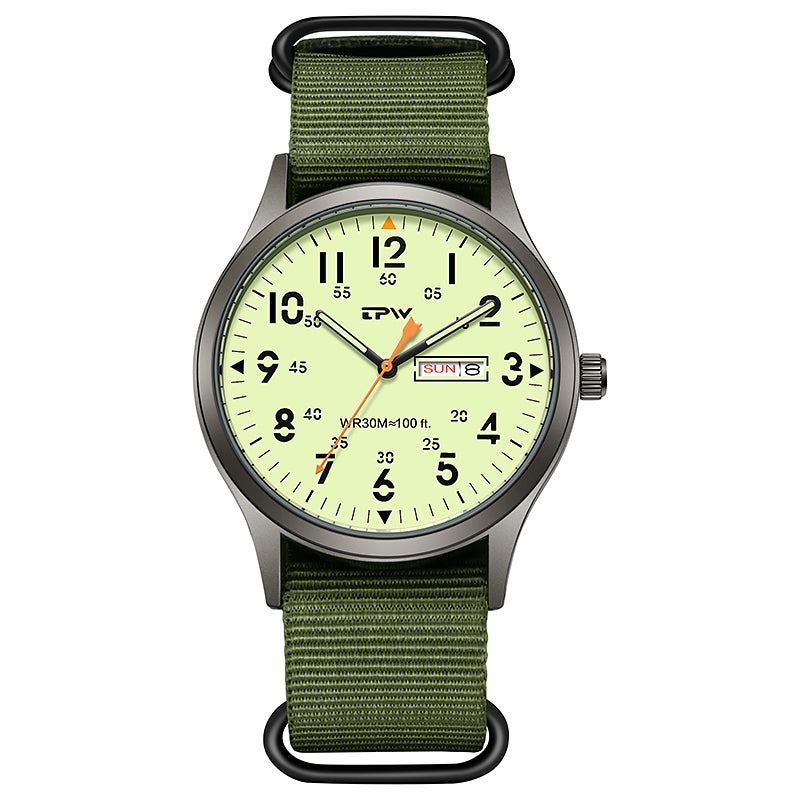 TPW K7102 Field Watch Easy Reading Fabric Strap 24 Hours Display Quartz Movement