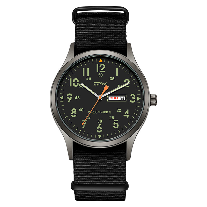 TPW K7102 Field Watch Easy Reading Fabric Strap 24 Hours Display Quartz Movement