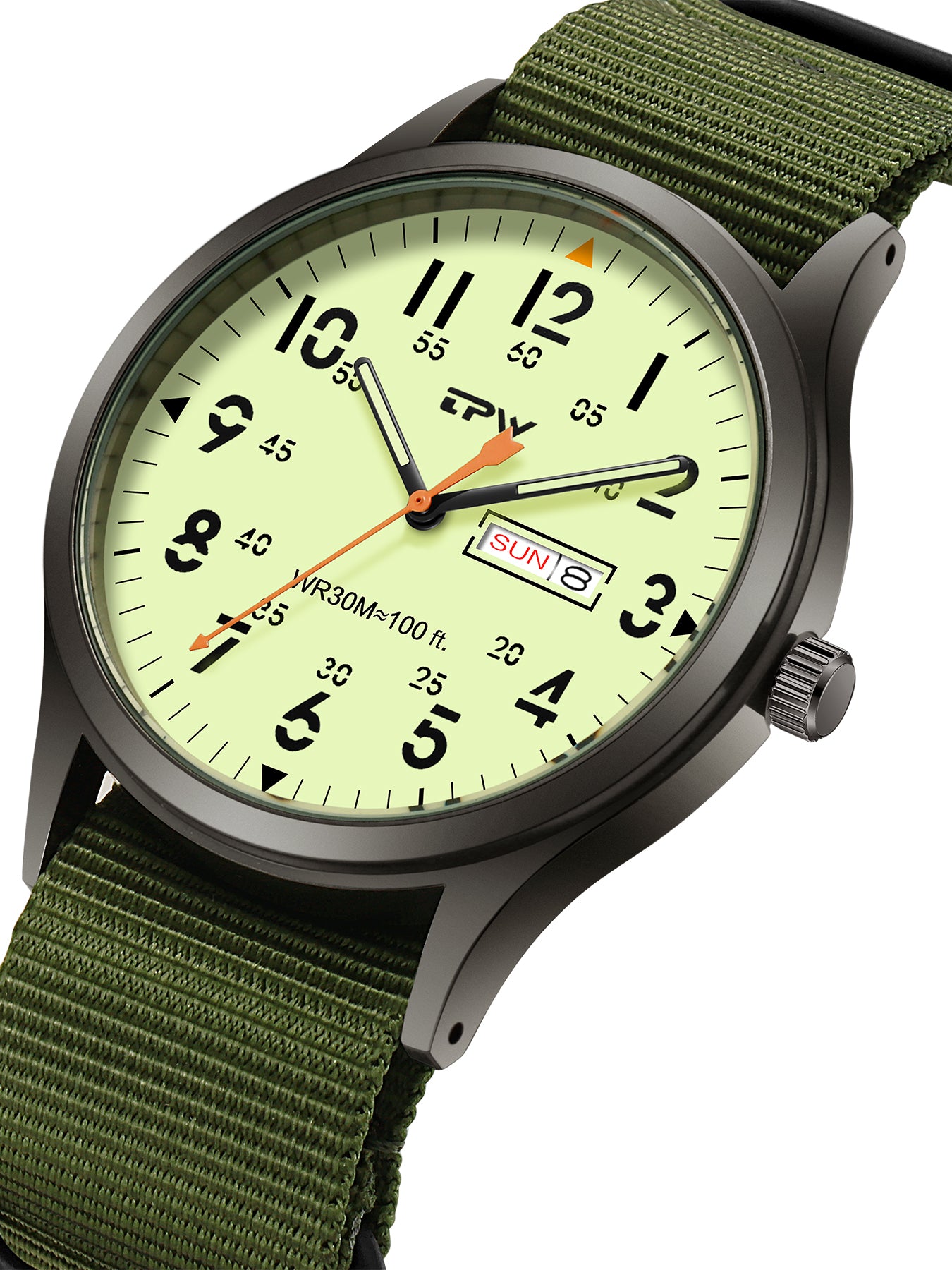 TPW K7102 Field Watch Easy Reading Fabric Strap 24 Hours Display Quartz Movement