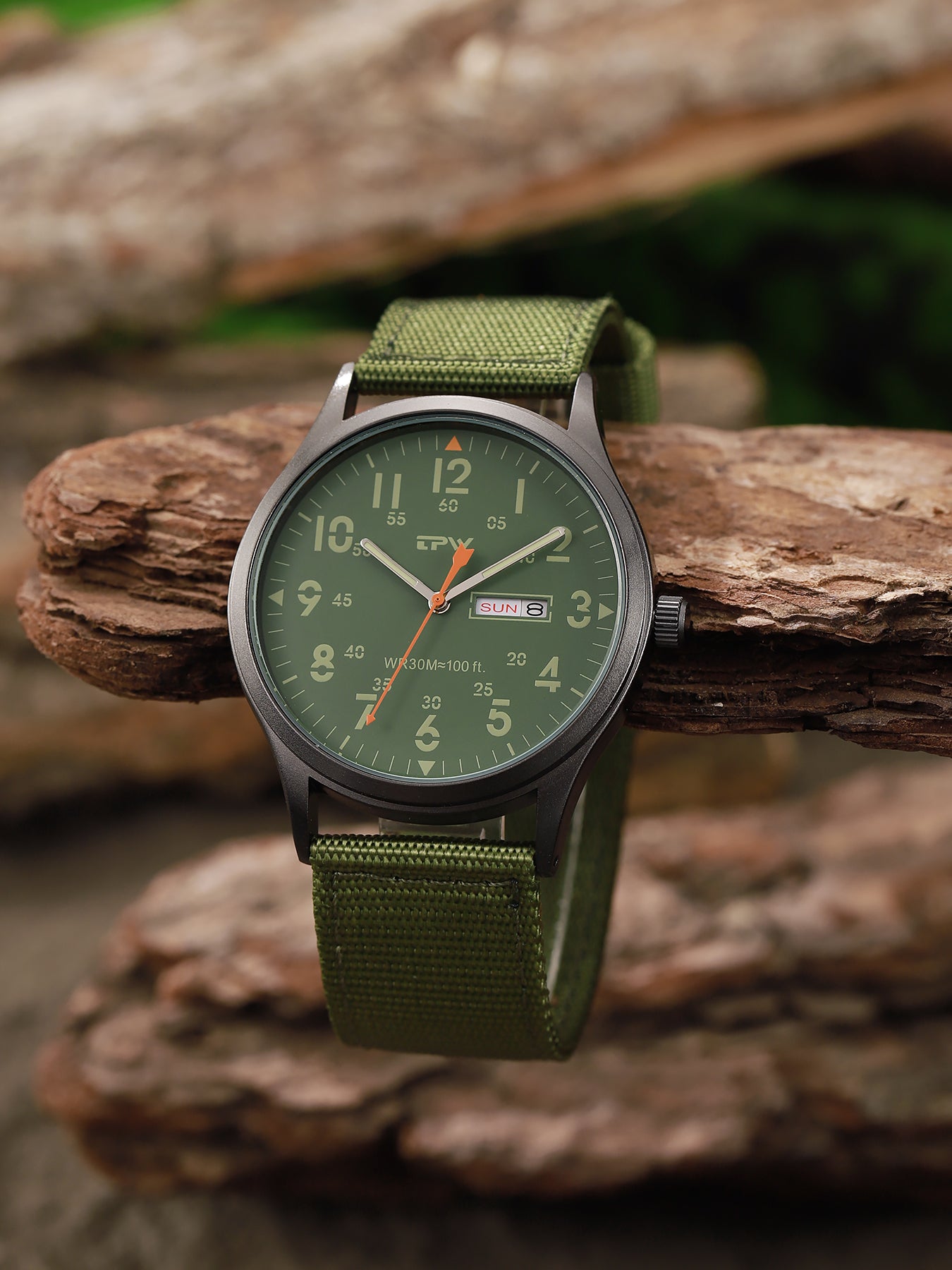 TPW K7102 Field Watch Easy Reading Fabric Strap 24 Hours Display Quartz Movement