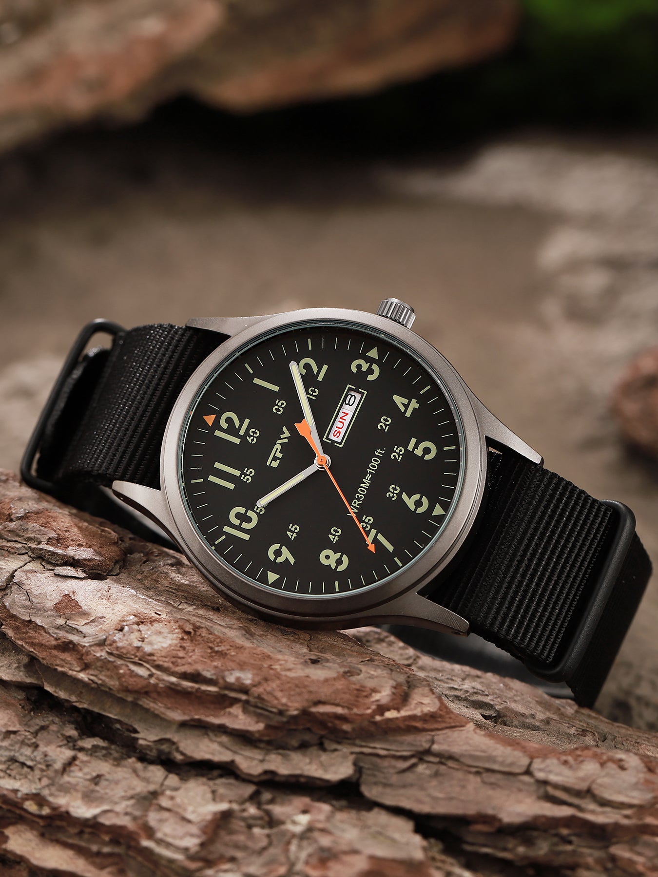 TPW K7102 Field Watch Easy Reading Fabric Strap 24 Hours Display Quartz Movement