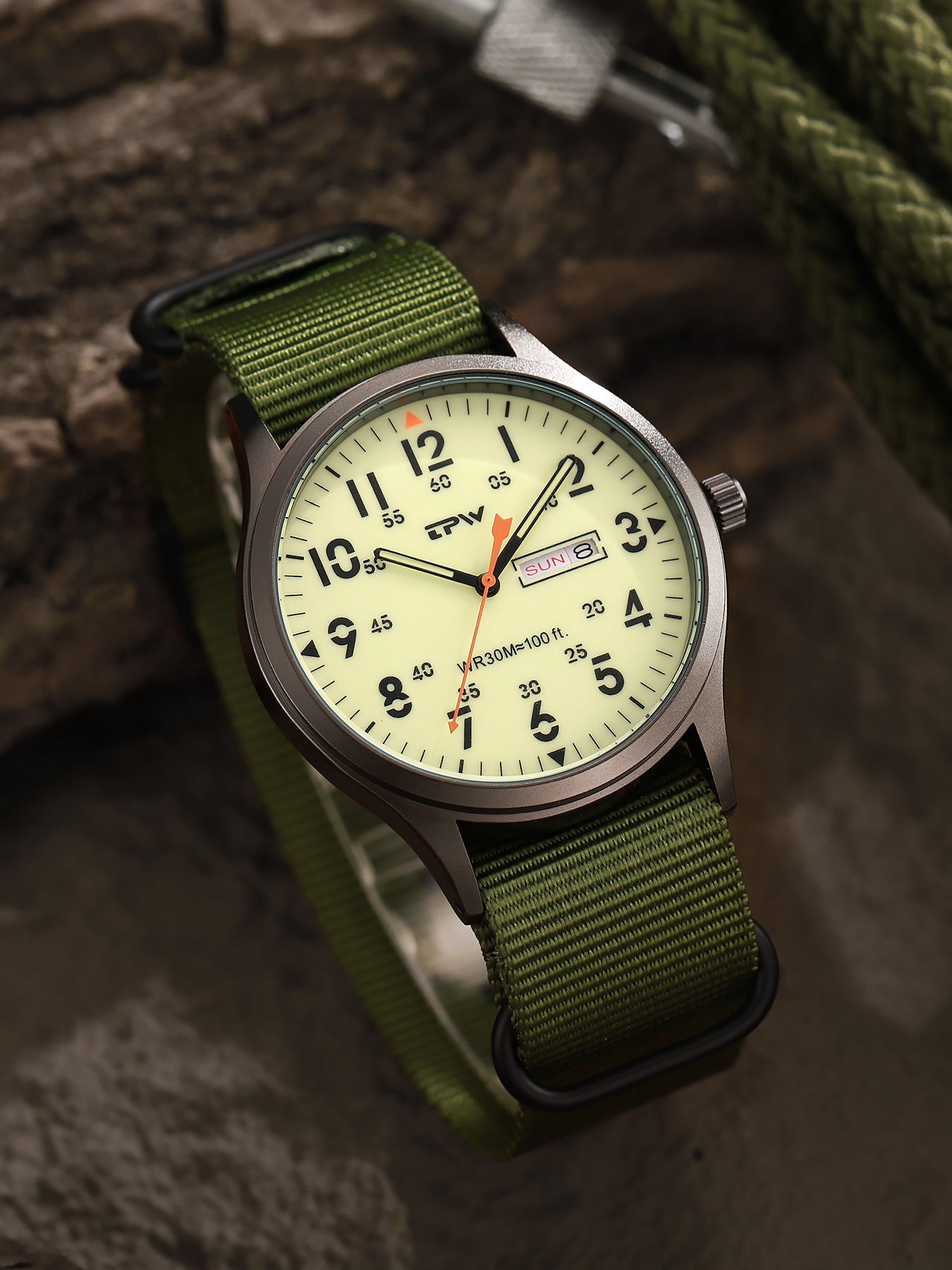 TPW K7102 Field Watch Easy Reading Fabric Strap 24 Hours Display Quartz Movement