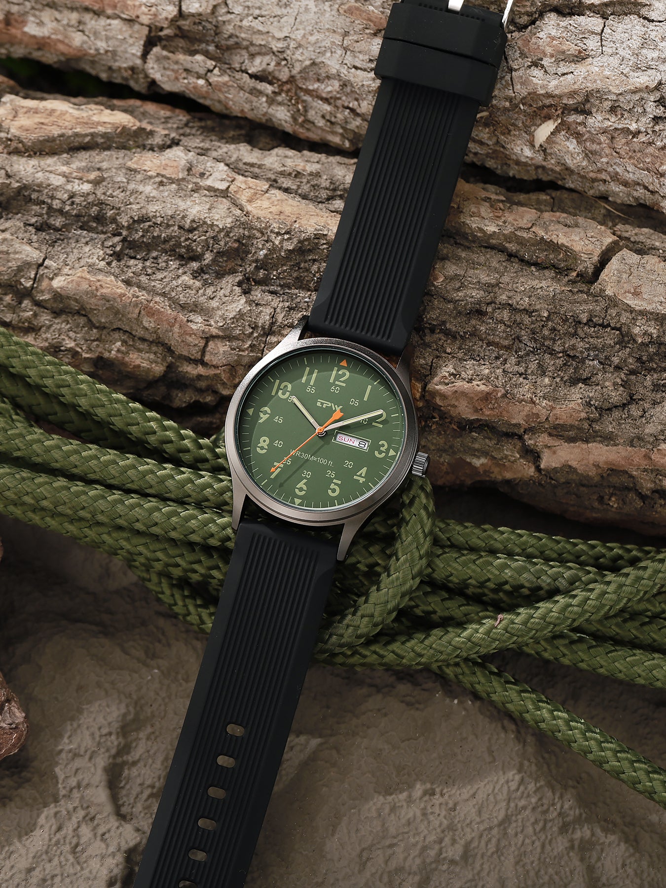 TPW K7102 Field Watch Easy Reading Fabric Strap 24 Hours Display Quartz Movement