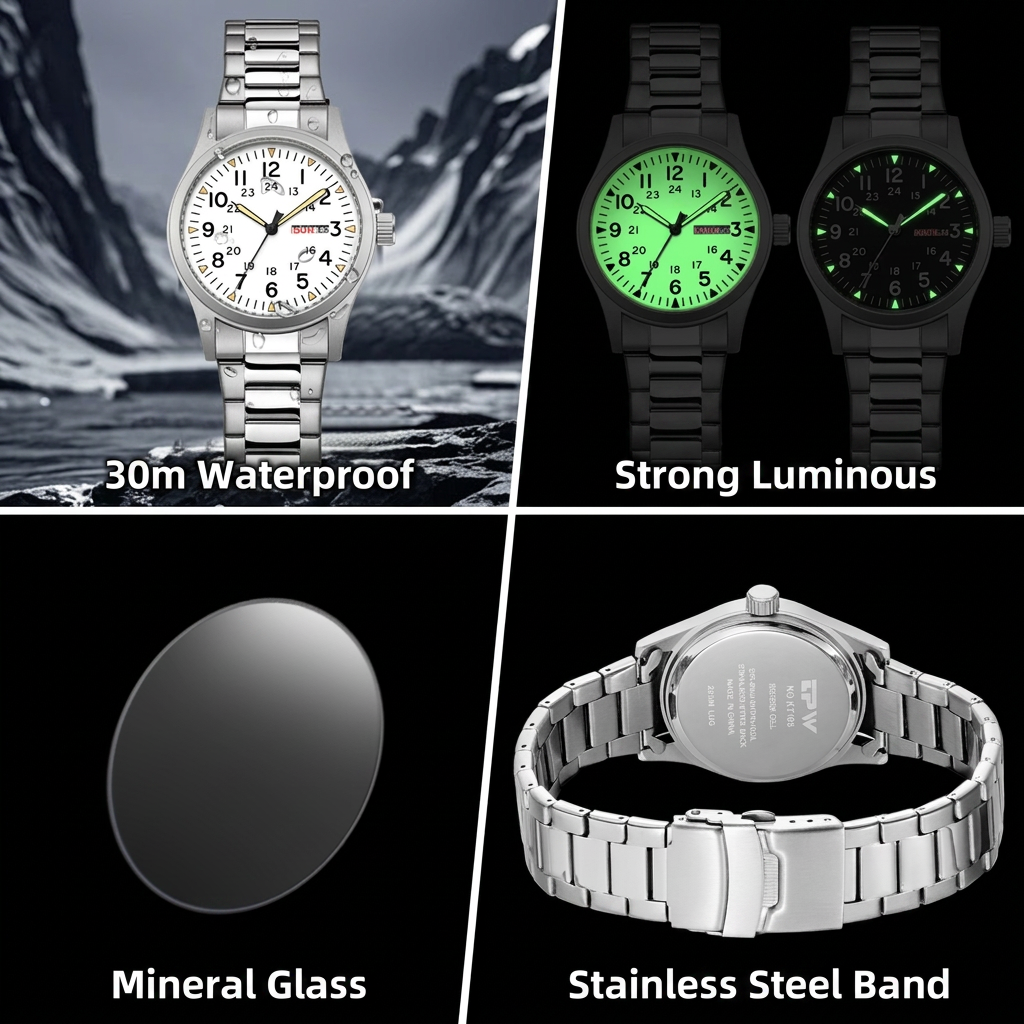 TPW K7105 Business Men 38mm Luninous Dual Calendar Quartz Watch High Quality