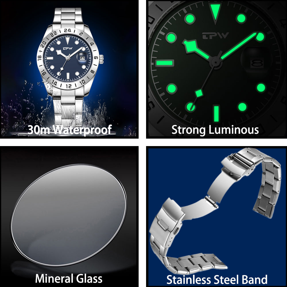 TPW K5019 Luxury Calendar Waterproof Blue Dial Wrist Watch for Men Montre Homme