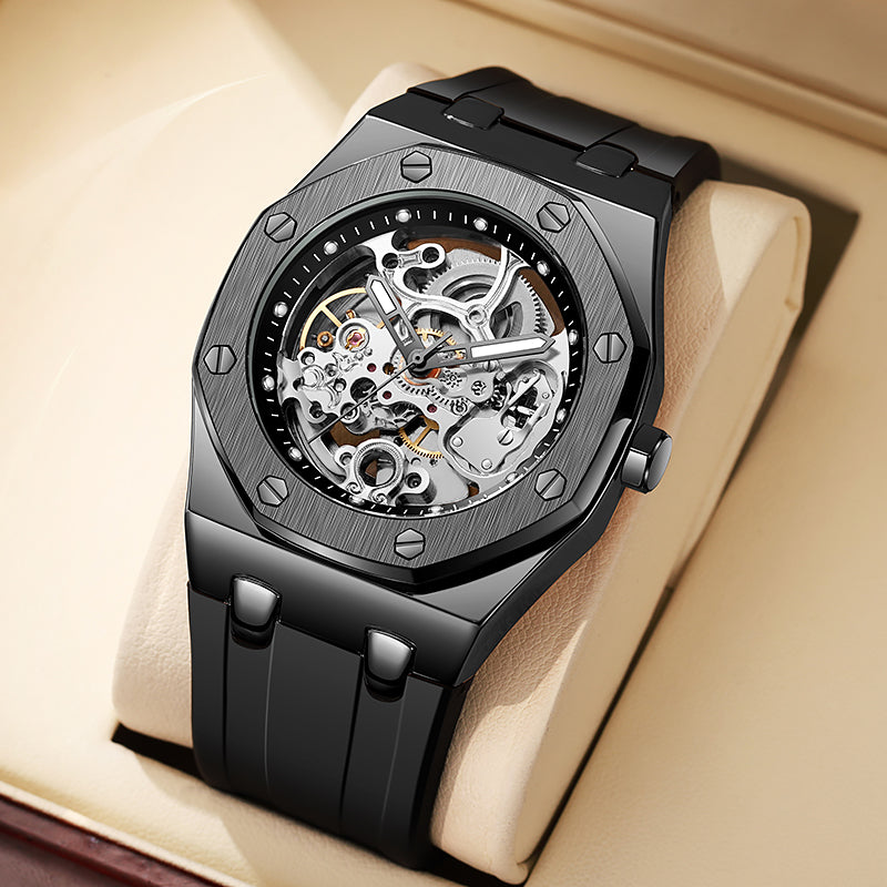 TPW X5004 Luxury Black Skeleton Automatic Mechanical Watch For Men Mechanische Uhren