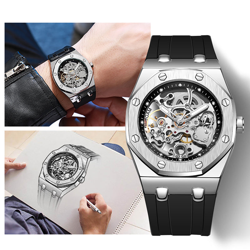 TPW X5004 Luxury Black Skeleton Automatic Mechanical Watch For Men Mechanische Uhren