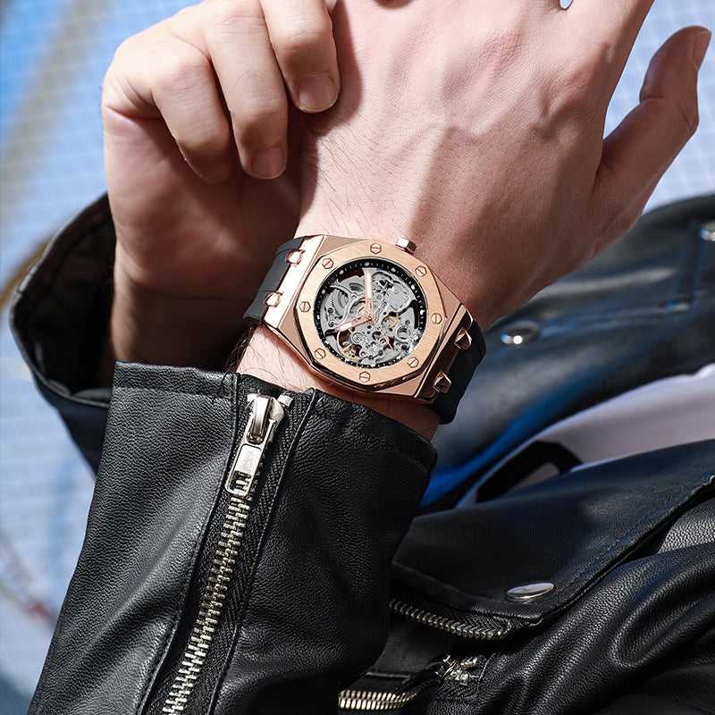 TPW X5004 Luxury Black Skeleton Automatic Mechanical Watch For Men Mechanische Uhren