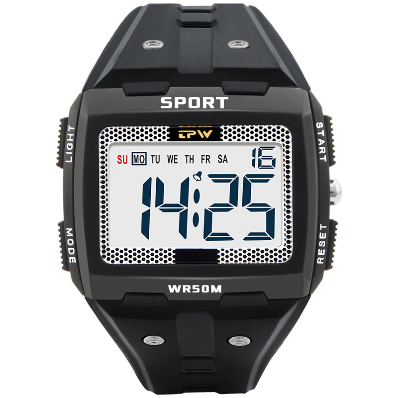 TPW K9004 Hot Big Rectangular Case 50M Waterproof Sport Digital Watches For Men