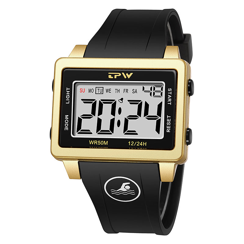 TPW K9046 Trendy Rectangle Golden Case Chronograph Male Relogio Digital Watch for Men