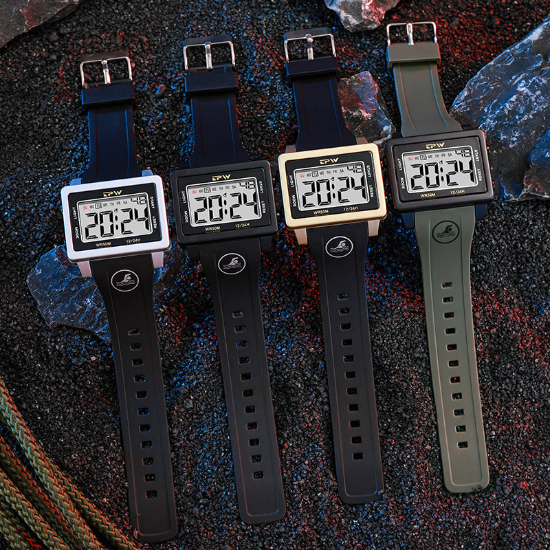 TPW K9046 Trendy Rectangle Golden Case Chronograph Male Relogio Digital Watch for Men