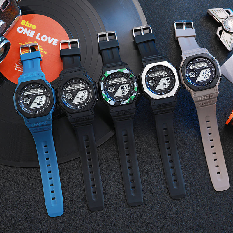 TPW K9049 Fashion Luminous Digital Electronics Chrome Watches for Men Wristwatches