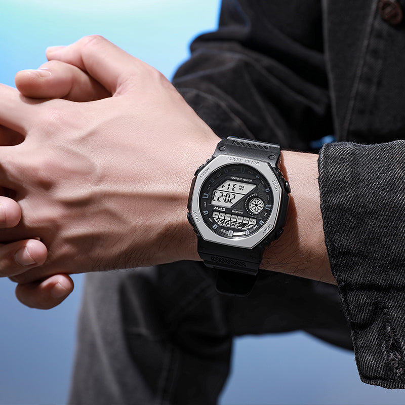 TPW K9049 Fashion Luminous Digital Electronics Chrome Watches for Men Wristwatches