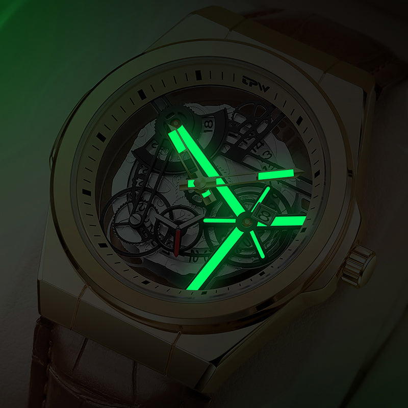 TPW K5129 Wholesale Skeleton Luminous Calendar Analog Leather Quartz Watch for Men