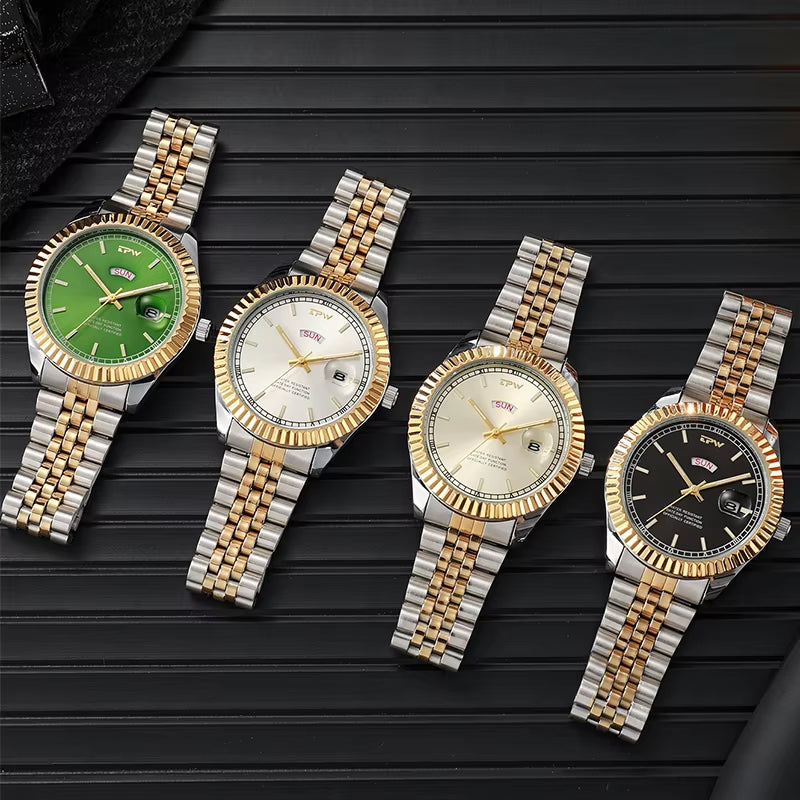 TPW K5122 High Quality Golden Silver Waterproof Stainless Steel Analog Wrist Watches Men Luxury