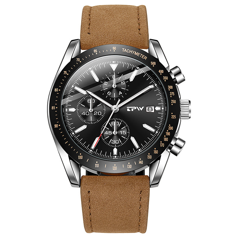 TPW K5201 Business Wristwatch Male Calendar Genuine Leather Luxury Watches For Men