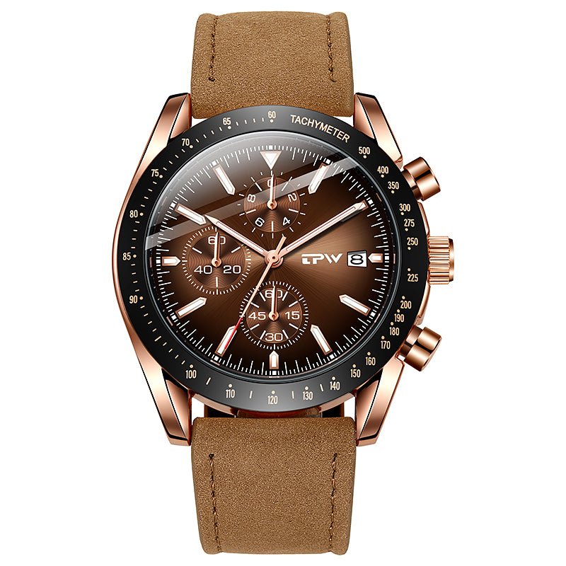 TPW K5201 Business Wristwatch Male Calendar Genuine Leather Luxury Watches For Men