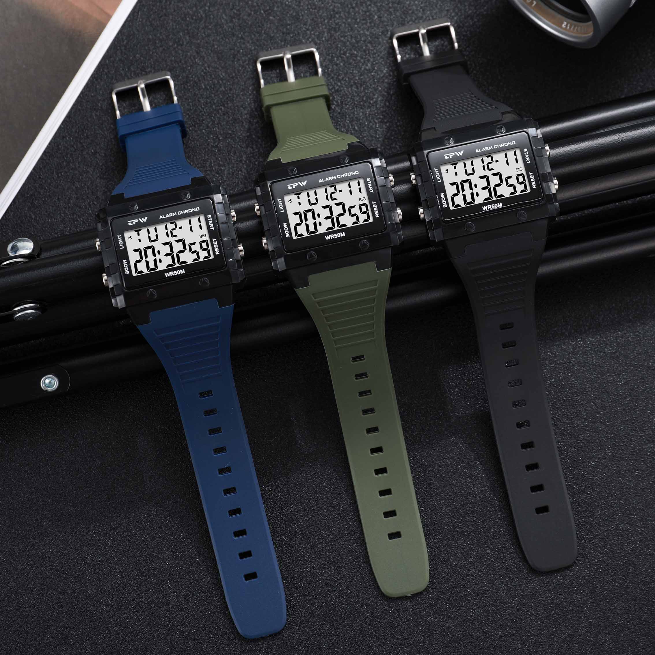 TPW K9064 Cool Fashion 5ATM Waterproof Calendar Week Athletic Digital Watches for Men