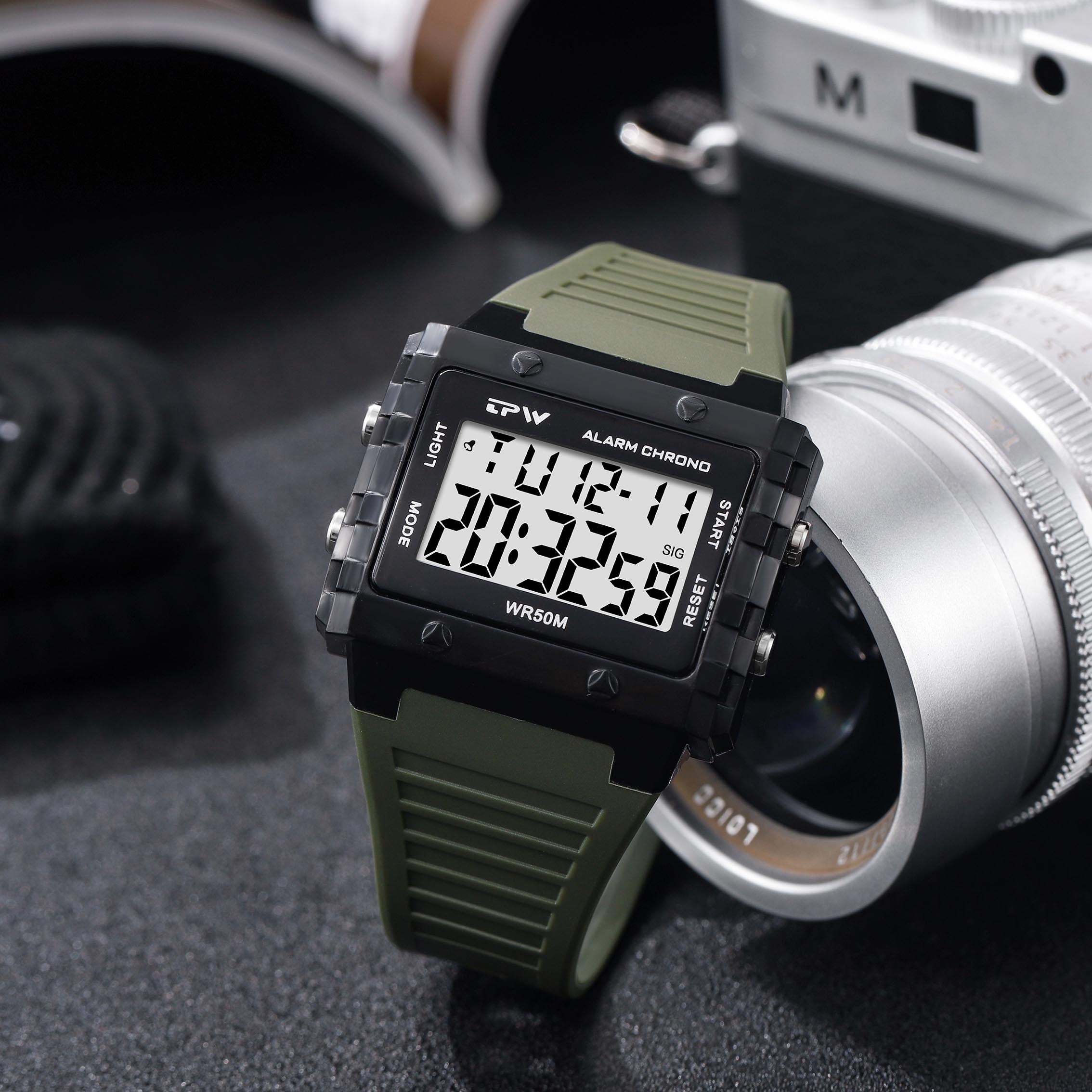 TPW K9064 Cool Fashion 5ATM Waterproof Calendar Week Athletic Digital Watches for Men