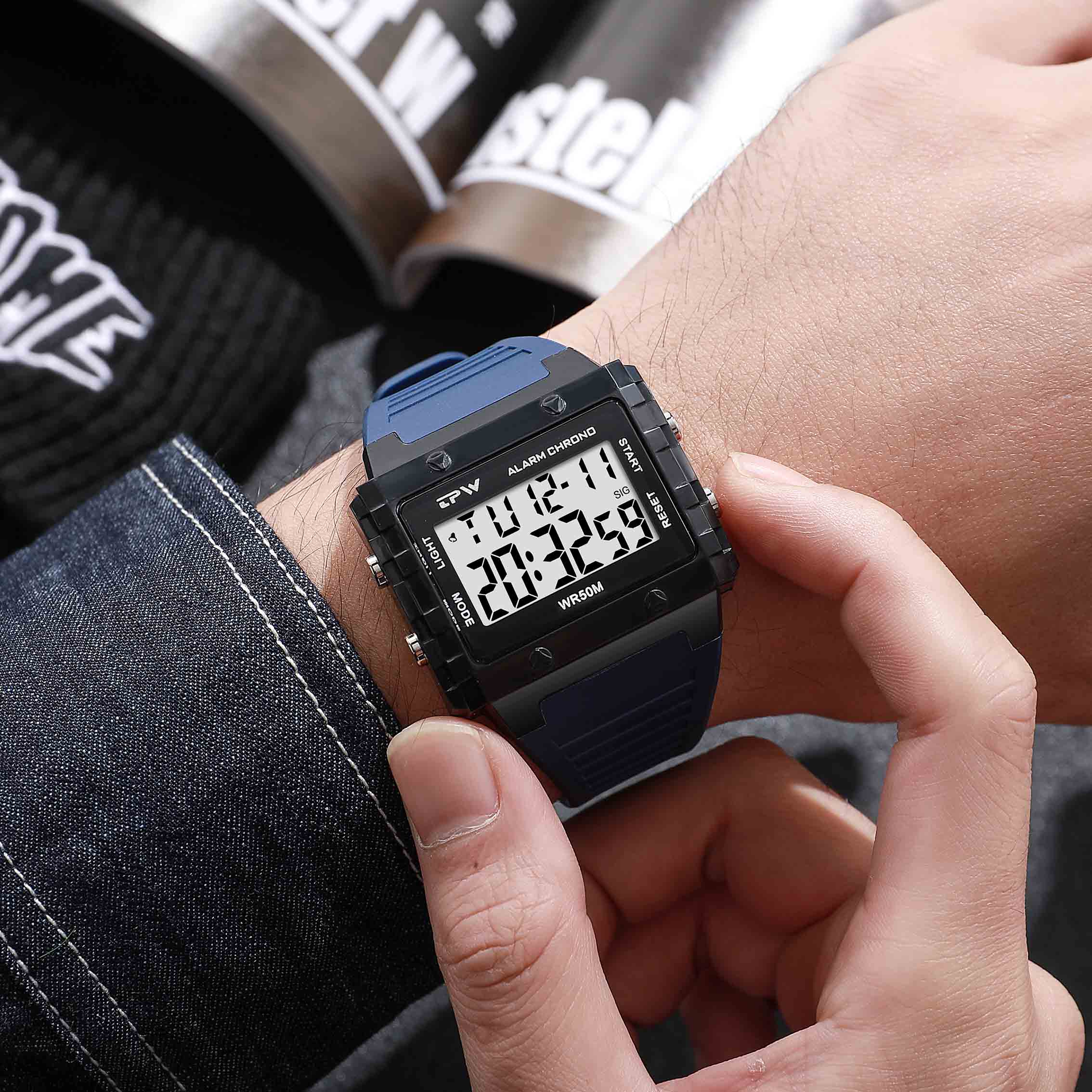 TPW K9064 Cool Fashion 5ATM Waterproof Calendar Week Athletic Digital Watches for Men