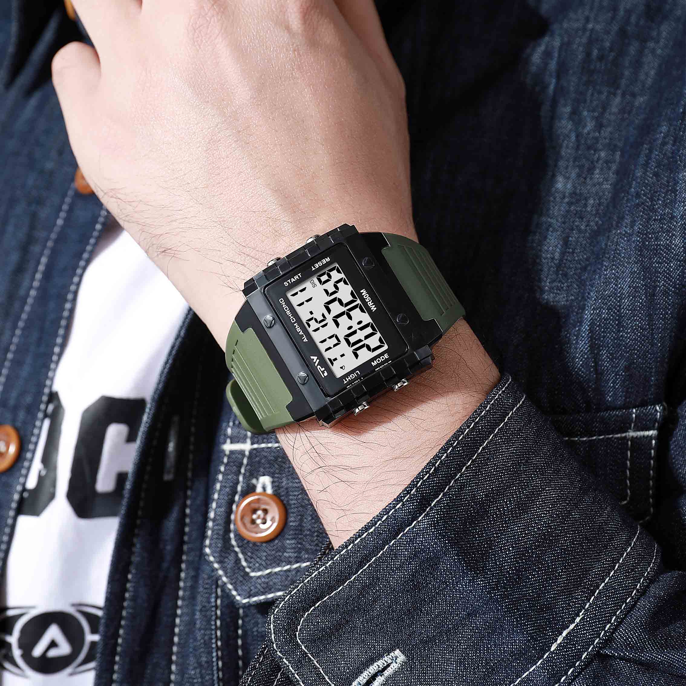 TPW K9064 Cool Fashion 5ATM Waterproof Calendar Week Athletic Digital Watches for Men