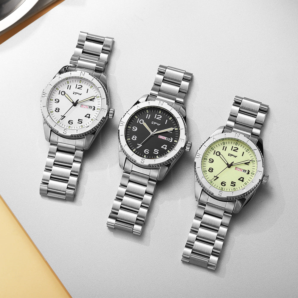 TPW K7104 Waterproof Calendar Solid Stainless Steel Band Black Quartz Watch for Men Luxury