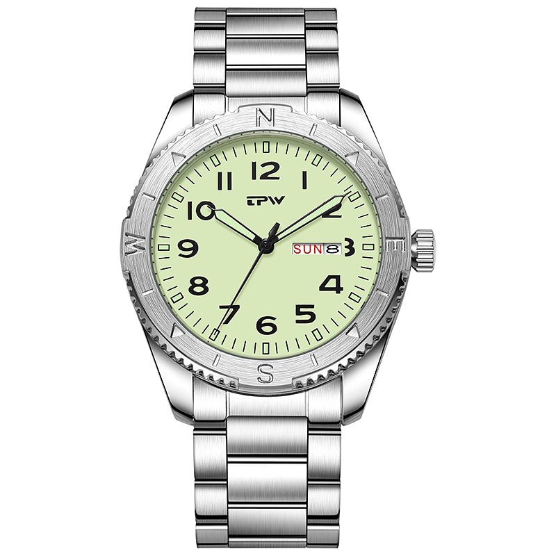 TPW K7104 Waterproof Calendar Solid Stainless Steel Band Black Quartz Watch for Men Luxury