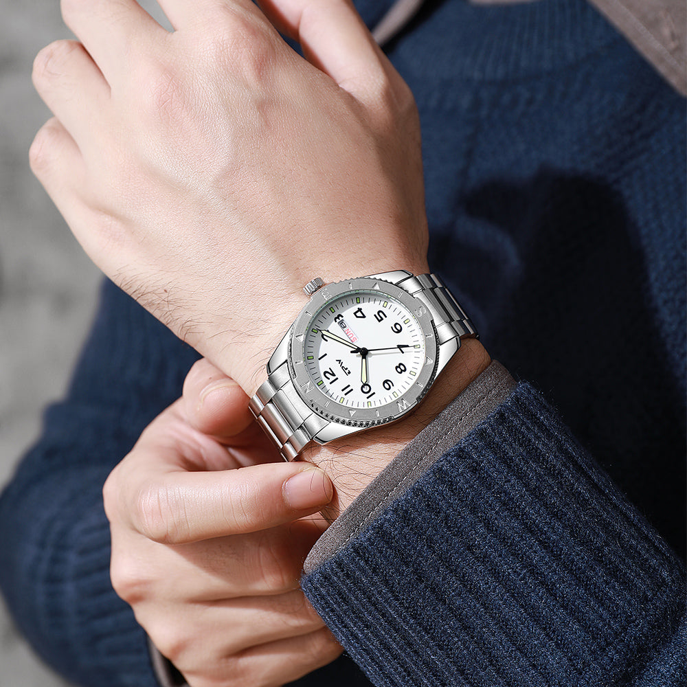 TPW K7104 Waterproof Calendar Solid Stainless Steel Band Black Quartz Watch for Men Luxury