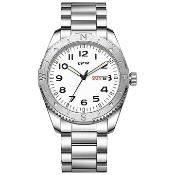TPW K7104 Waterproof Calendar Solid Stainless Steel Band Black Quartz Watch for Men Luxury