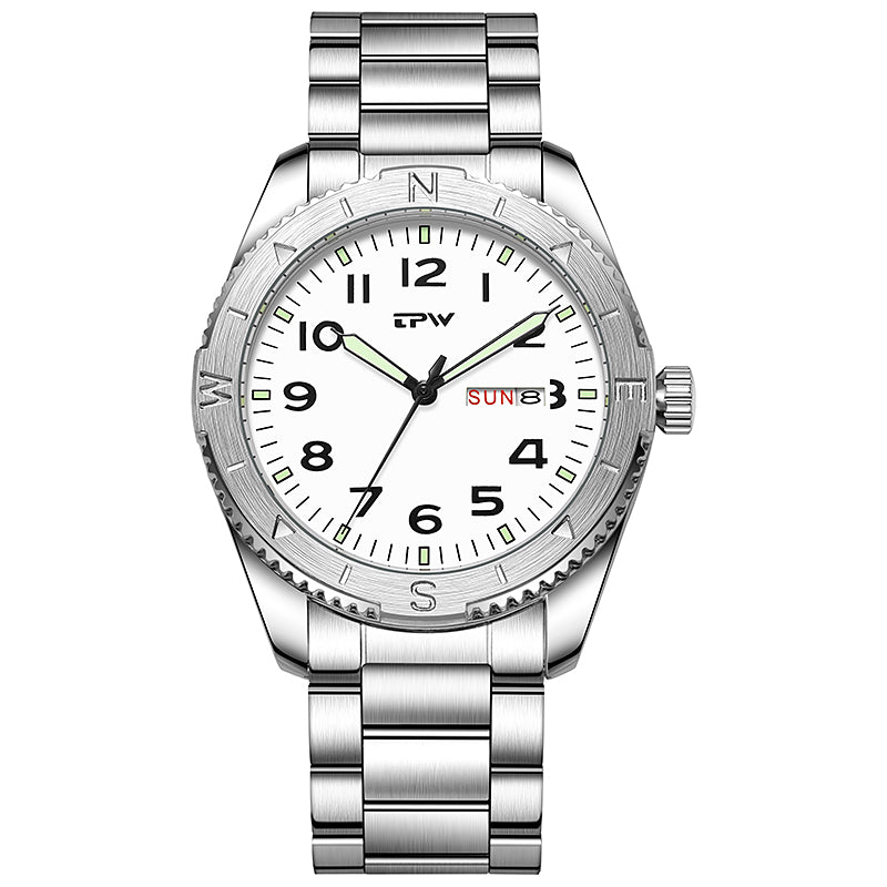 TPW K7104 Waterproof Calendar Solid Stainless Steel Band Black Quartz Watch for Men Luxury