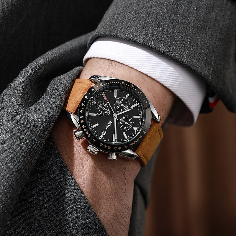 TPW K5201 Business Wristwatch Male Calendar Genuine Leather Luxury Watches For Men