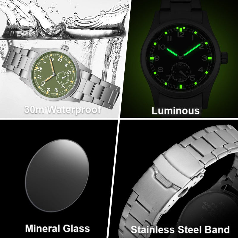 TPW K7117 Men's Business Quartz Watch 38mm Luminous Dial Sub-Dial Stainless Steel Band 30M Water Resistant