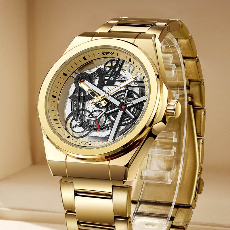 TPW K5129 Business Analog Luminous Waterproof Skeleton Quartz Wrist Watch Men Luxury