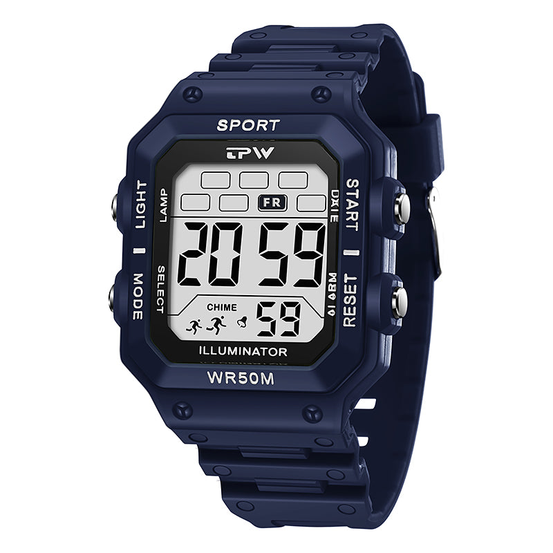 TPW K9053 Trending Mens' Square Led Sport 5ATM Waterproof Digital Chronograph Watches