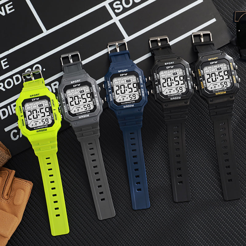TPW K9053 Trending Mens' Square Led Sport 5ATM Waterproof Digital Chronograph Watches