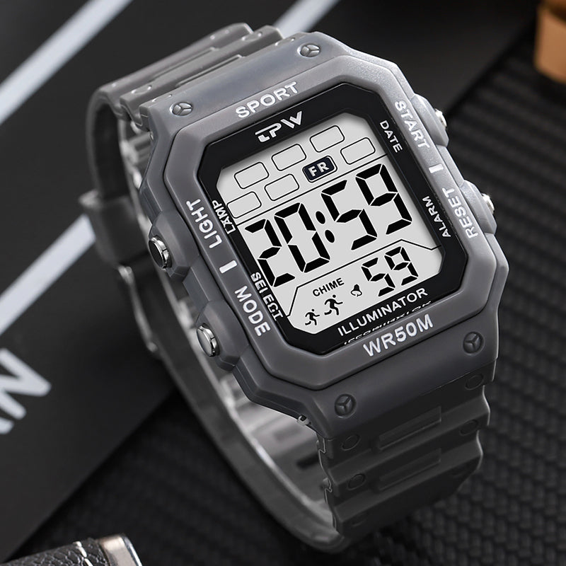 TPW K9053 Trending Mens' Square Led Sport 5ATM Waterproof Digital Chronograph Watches