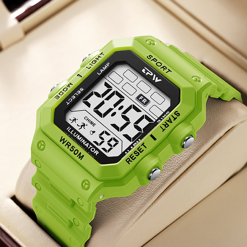 TPW K9053 Trending Mens' Square Led Sport 5ATM Waterproof Digital Chronograph Watches