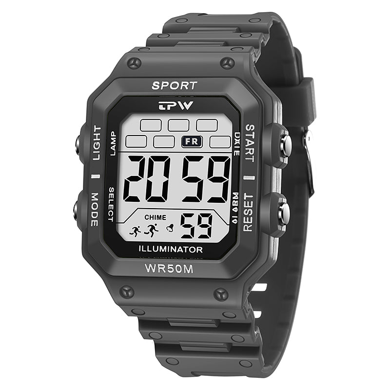 TPW K9053 Trending Mens' Square Led Sport 5ATM Waterproof Digital Chronograph Watches