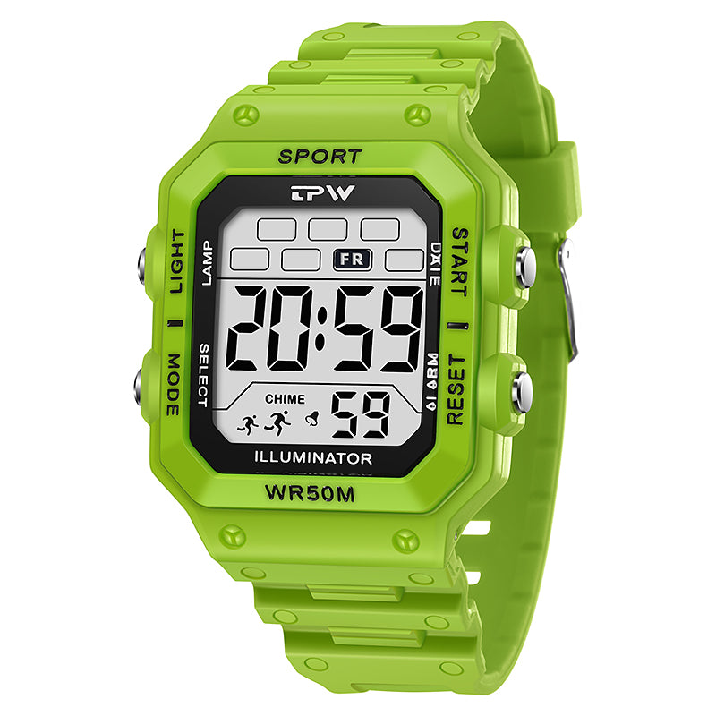 TPW K9053 Trending Mens' Square Led Sport 5ATM Waterproof Digital Chronograph Watches