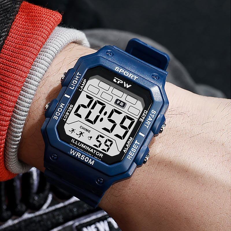 TPW K9053 Trending Mens' Square Led Sport 5ATM Waterproof Digital Chronograph Watches