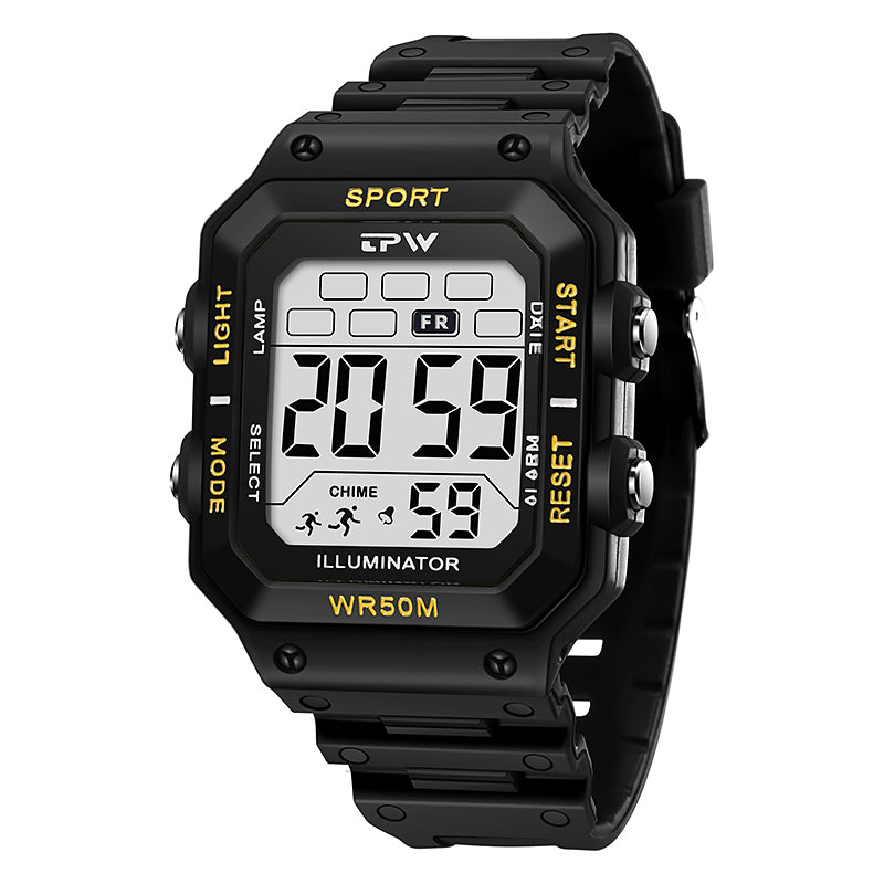 TPW K9053 Trending Mens' Square Led Sport 5ATM Waterproof Digital Chronograph Watches