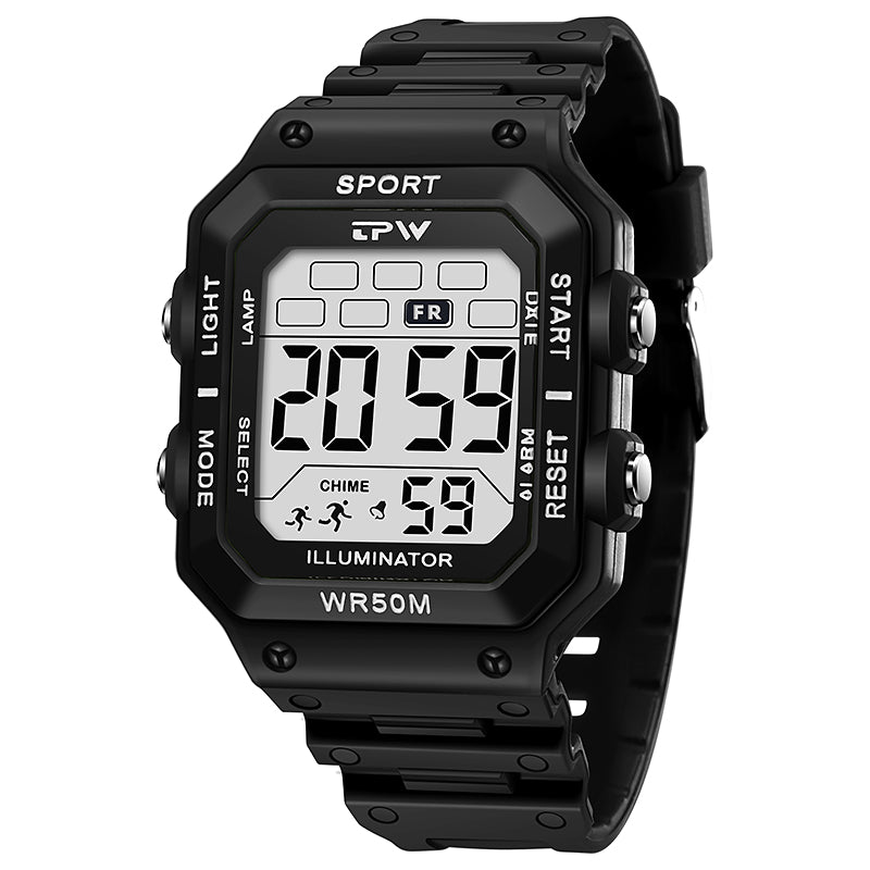 TPW K9053 Trending Mens' Square Led Sport 5ATM Waterproof Digital Chronograph Watches